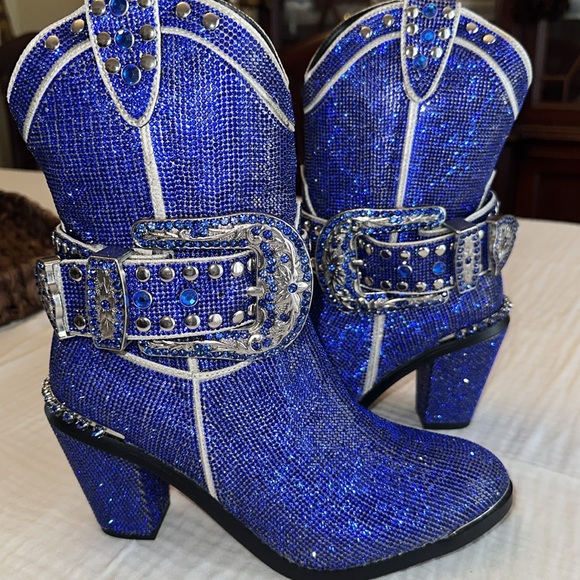 New Super Rare Dolls Kill Sheriff Shine Cowboy Boots - Blue Bling - Picture 4 of 10